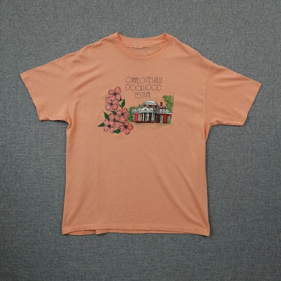Other - Vintage Charlottesville Dogwood Festival T-Shirt Peach Monticello Floral Size L